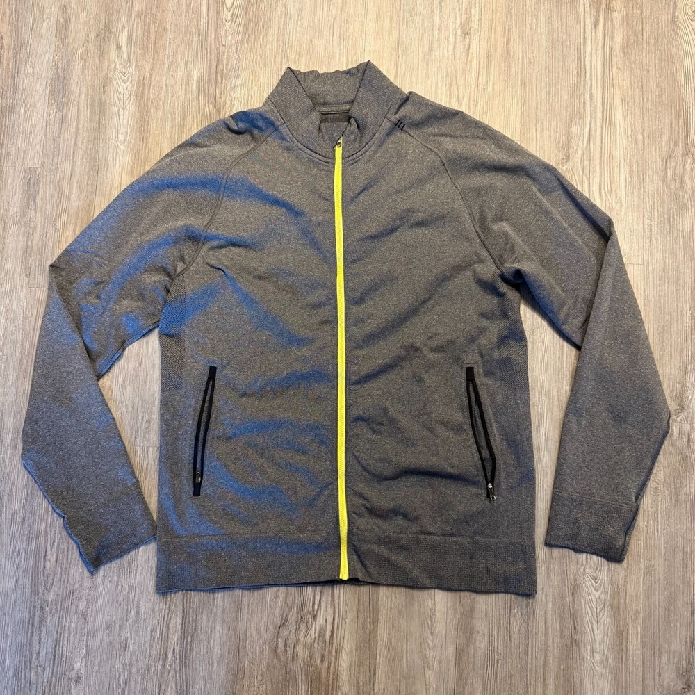 Lululemon Mens Large Pulse Full Zip Jacket Gray/Yeloow